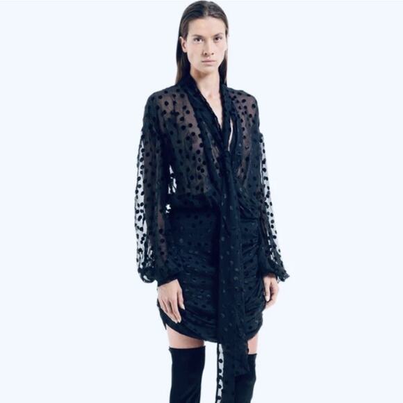 Magda Butrym Cuzco Sheer Velvet Polka Dot Cocktail Dress Blue Silk Blend Size 4 - Picture 2 of 13